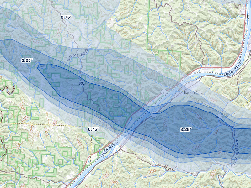 NEXRAD radar-signature map of the hail over New Matamoras, OH