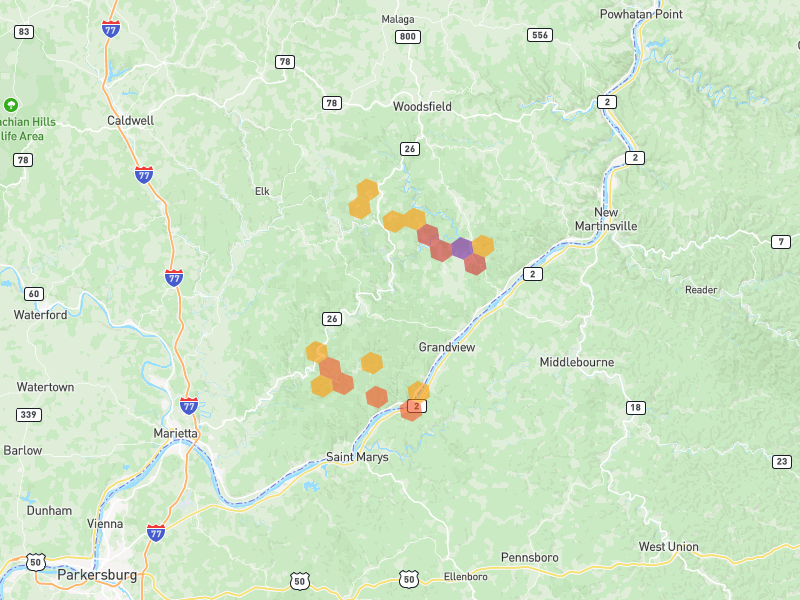 Hail map of New Matamoras, OH on Jul 21, 2026, hail up to 2.75"