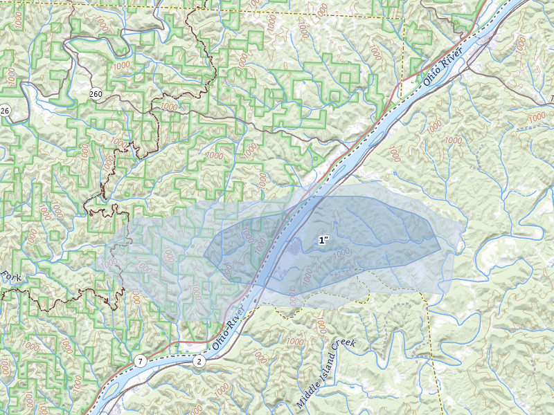 NEXRAD radar-signature map of the hail storm over New Matamoras, OH on Aug 8, 2026