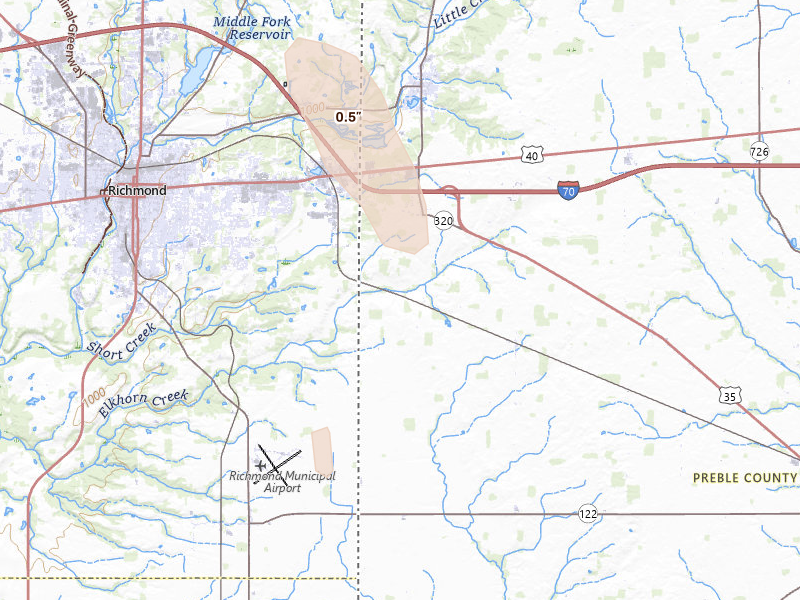 Radar-estimated hail-size map of the storm over New Paris, OH