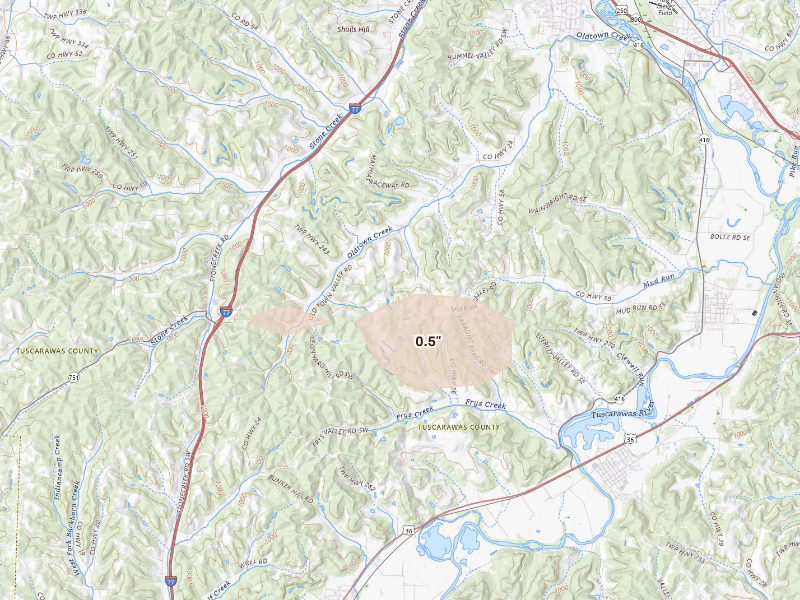 Radar-estimated hail-size map of the storm over New Philadelphia, OH