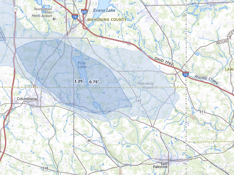 NEXRAD radar-signature map of the hail over New Springfield, OH