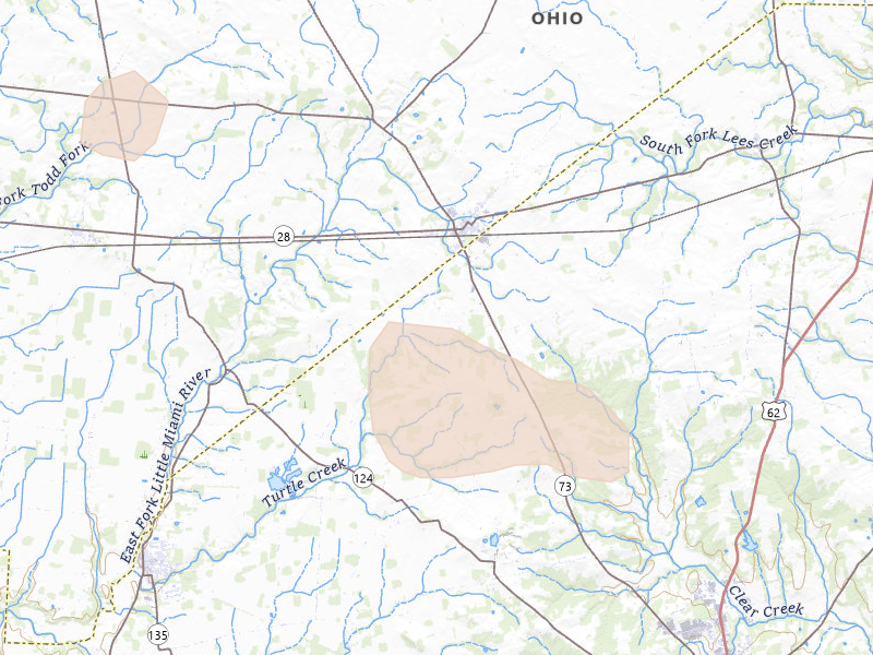 Radar-estimated hail-size map of the storm over New Vienna, OH on Aug 11, 2026