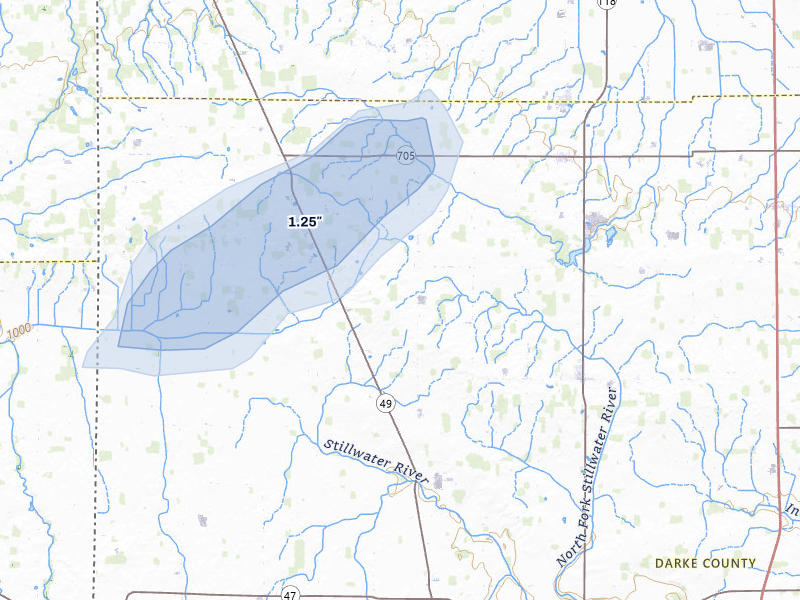 NEXRAD radar-signature map of the hail storm over New Weston, OH on May 18, 2026