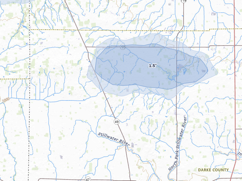NEXRAD radar-signature map of the hail storm over New Weston, OH on Jun 6, 2026