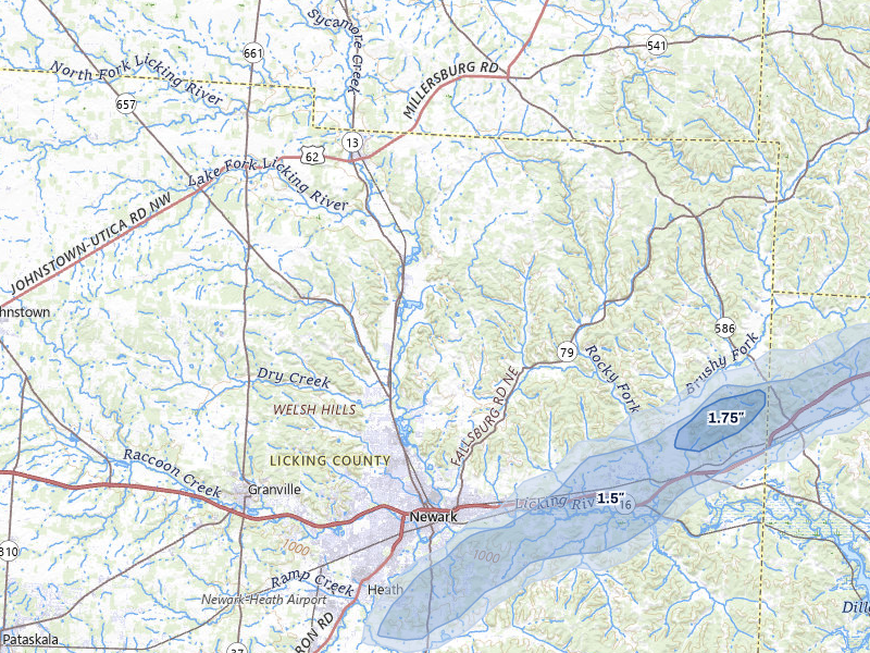 NEXRAD radar-signature map of the hail storm over Newark, OH on Mar 7, 2026