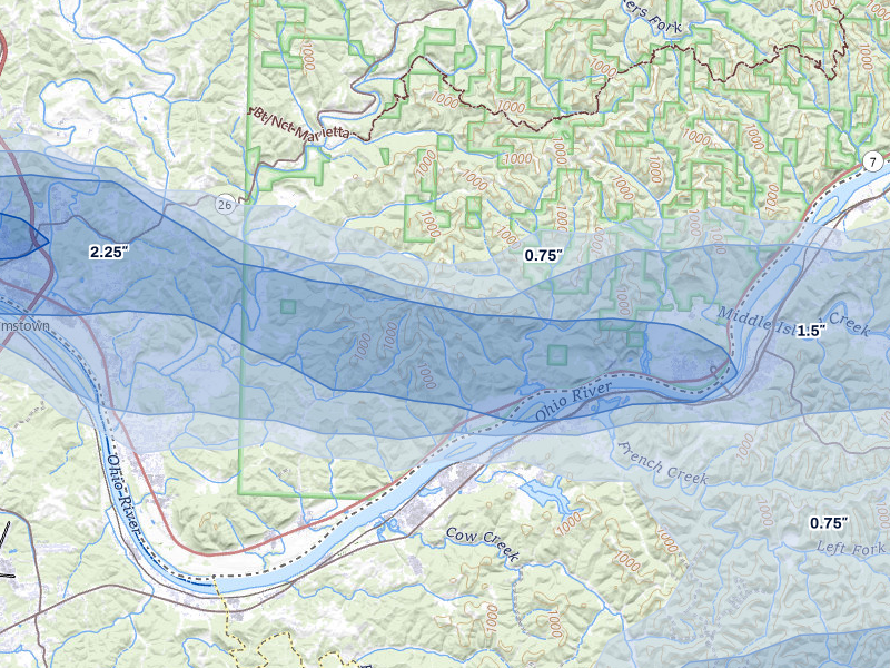 NEXRAD radar-signature map of the hail over Newport, OH