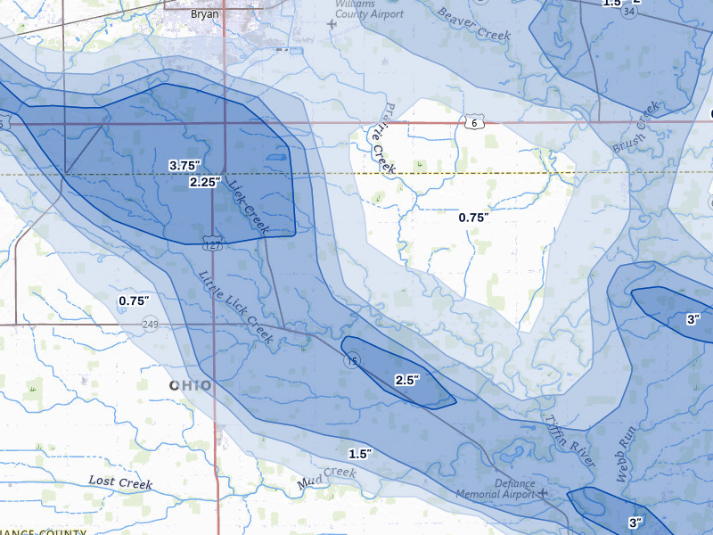 NEXRAD radar-signature map of the hail storm over Ney, OH on Mar 26, 2026