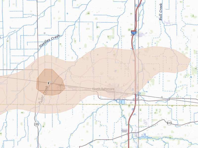 Radar-estimated hail-size map of the storm over North Baltimore, OH