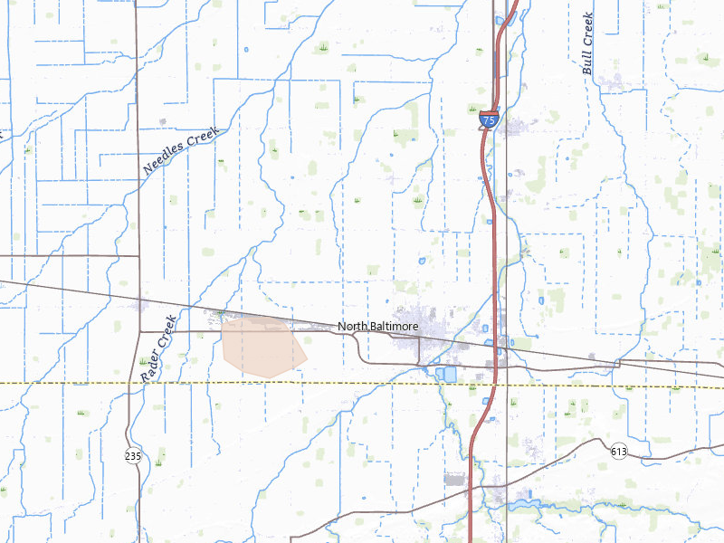 Radar-estimated hail-size map of the storm over North Baltimore, OH on Jul 3, 2026
