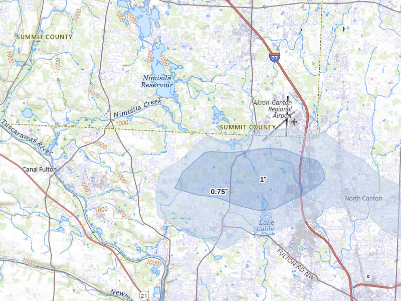 NEXRAD radar-signature map of the hail over North Canton, OH