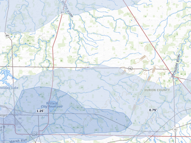 NEXRAD radar-signature map of the hail over North Fairfield, OH