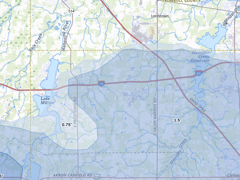NEXRAD radar-signature map of the hail over North Jackson, OH
