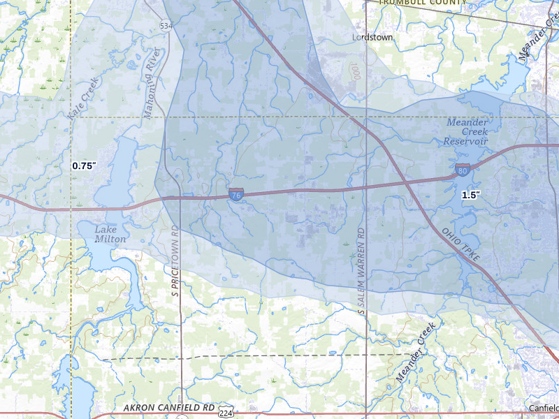 NEXRAD radar-signature map of the hail over North Jackson, OH
