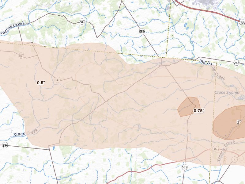 Radar-estimated hail-size map of the storm over North Lewisburg, OH on Mar 22, 2026