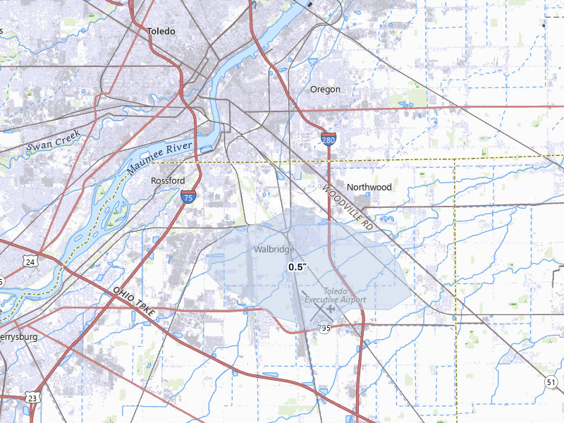 NEXRAD radar-signature map of the hail over Northwood, OH