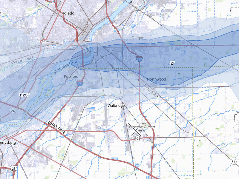 NEXRAD radar-signature map of the hail storm over Northwood, OH on Jul 20, 2026