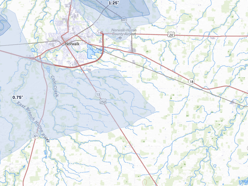 NEXRAD radar-signature map of the hail storm over Norwalk, OH on Mar 31, 2026