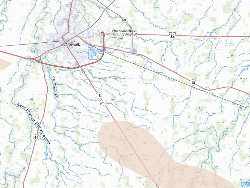 Radar-estimated hail-size map of the storm over Norwalk, OH on Apr 22, 2026