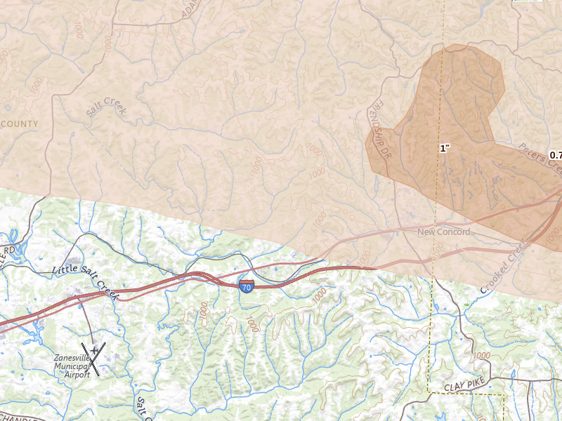 Radar-estimated hail-size map of the storm over Norwich, OH on Mar 22, 2026