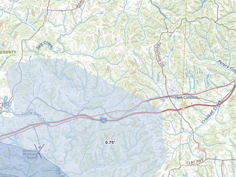 NEXRAD radar-signature map of the hail over Norwich, OH