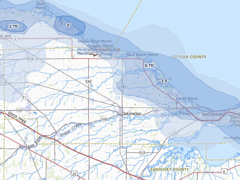 NEXRAD radar-signature map of the hail over Oak Harbor, OH