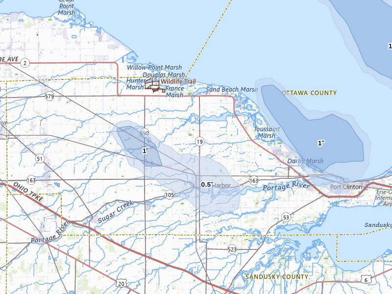 NEXRAD radar-signature map of the hail storm over Oak Harbor, OH on Jun 6, 2026