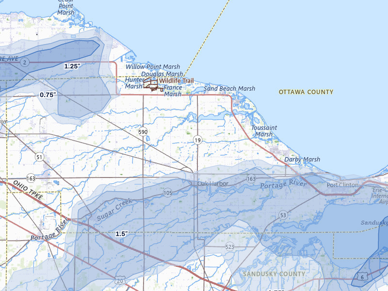 NEXRAD radar-signature map of the hail storm over Oak Harbor, OH on Jul 20, 2026