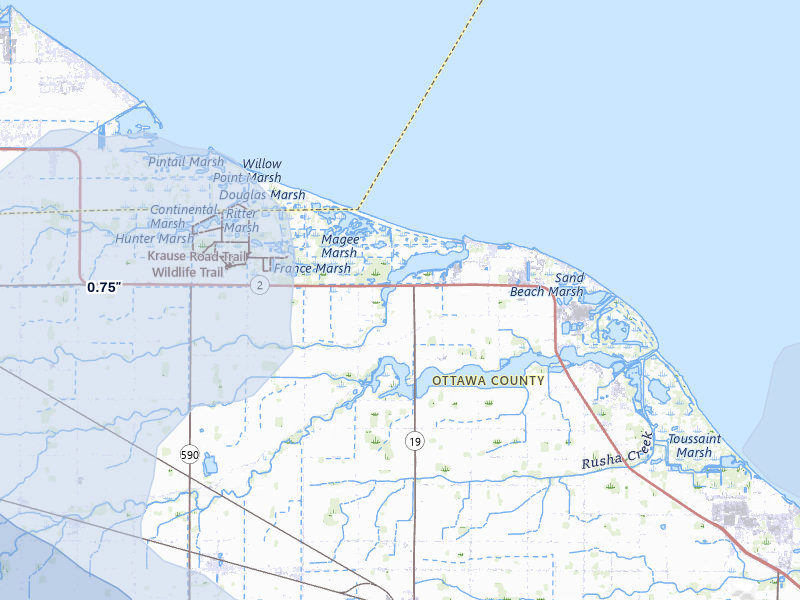 NEXRAD radar-signature map of the hail storm over Oak Harbor, OH on Aug 10, 2026