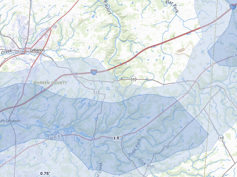 NEXRAD radar-signature map of the hail over Oregonia, OH