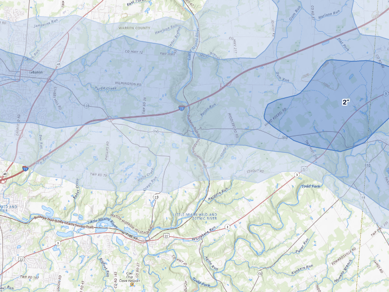 NEXRAD radar-signature map of the hail storm over Oregonia, OH on Aug 22, 2026