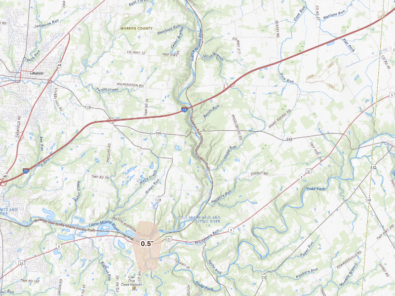 Radar-estimated hail-size map of the storm over Oregonia, OH