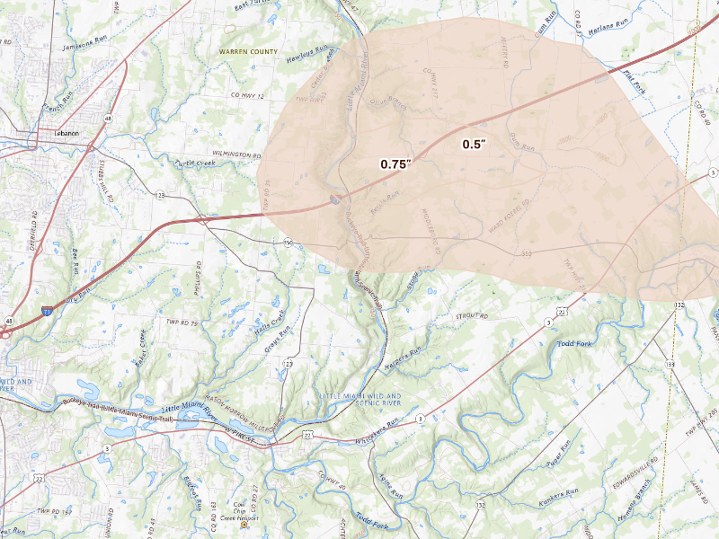 Radar-estimated hail-size map of the storm over Oregonia, OH