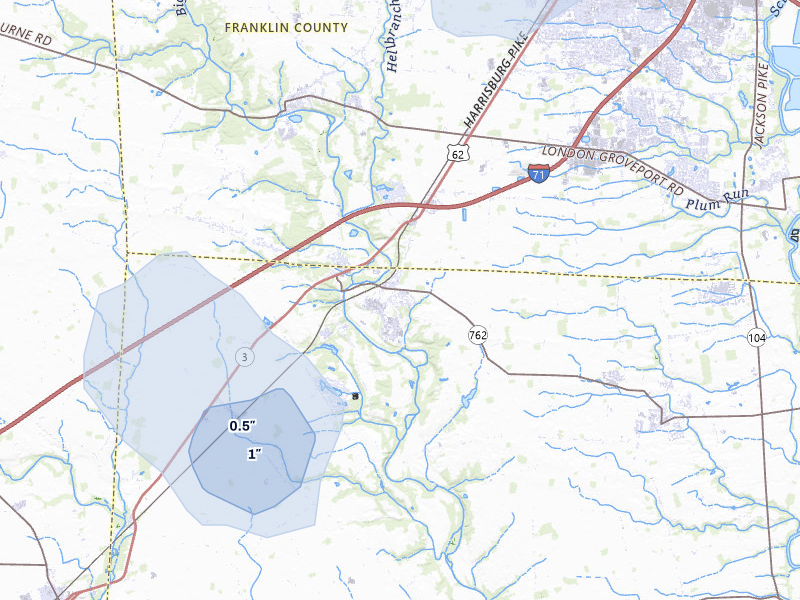 NEXRAD radar-signature map of the hail storm over Orient, OH on Jul 27, 2026