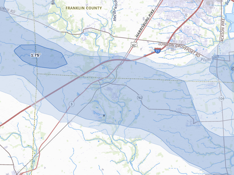 NEXRAD radar-signature map of the hail storm over Orient, OH on Aug 10, 2026