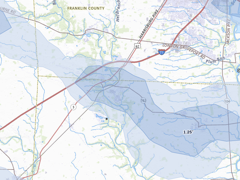 NEXRAD radar-signature map of the hail storm over Orient, OH on Aug 11, 2026