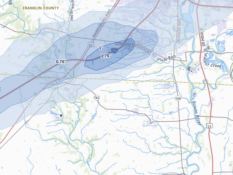NEXRAD radar-signature map of the hail storm over Orient, OH on Aug 22, 2026