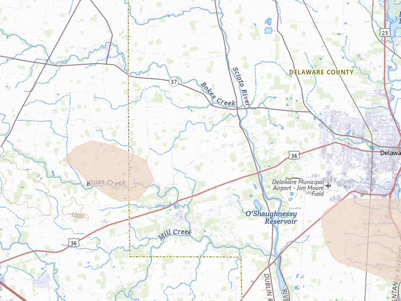 Radar-estimated hail-size map of the storm over Ostrander, OH on Jul 21, 2026