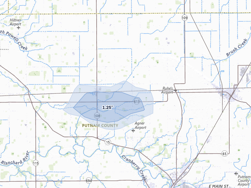 NEXRAD radar-signature map of the hail storm over Ottawa, OH on Apr 22, 2026