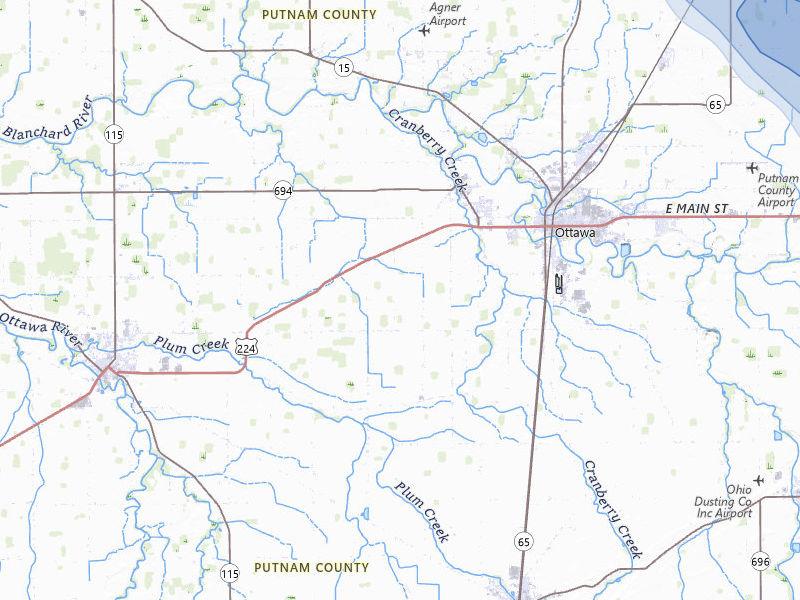 NEXRAD radar-signature map of the hail storm over Ottawa, OH on Sep 3, 2026