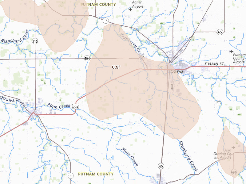 Radar-estimated hail-size map of the storm over Ottawa, OH