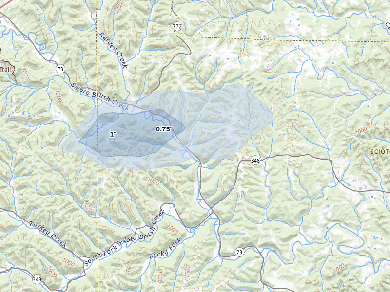 NEXRAD radar-signature map of the hail over Otway, OH