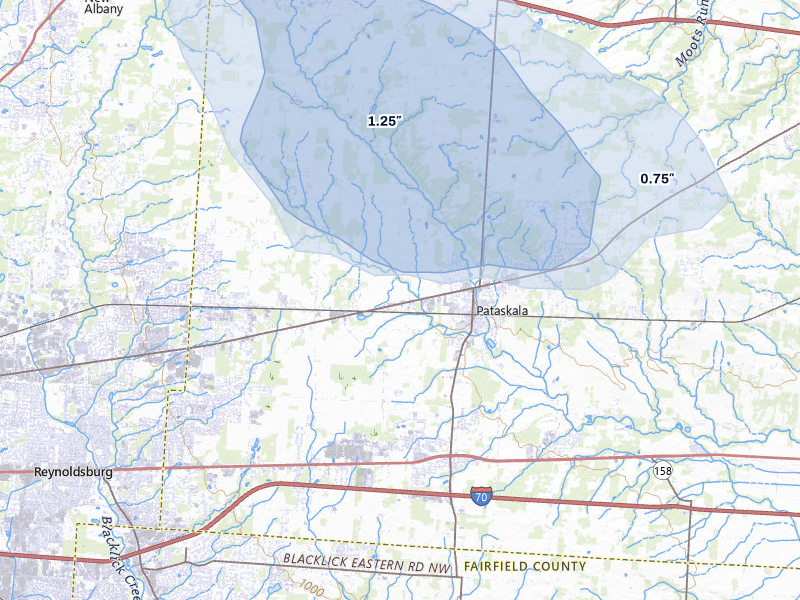 NEXRAD radar-signature map of the hail storm over Pataskala, OH on Apr 22, 2026