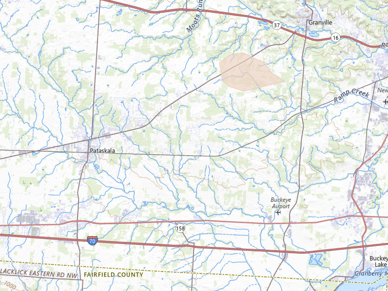 Radar-estimated hail-size map of the storm over Pataskala, OH on Aug 8, 2026