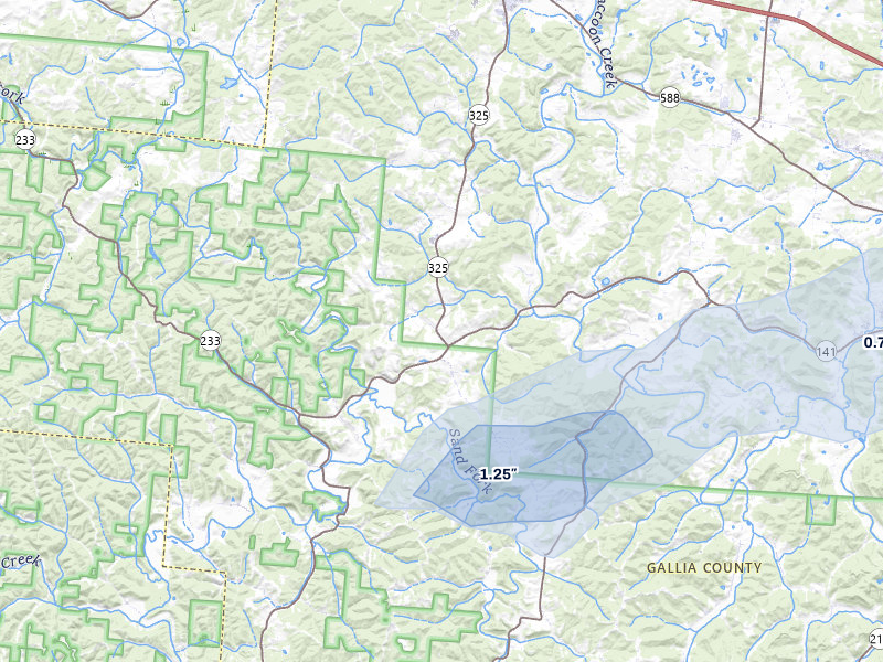 NEXRAD radar-signature map of the hail storm over Patriot, OH on May 27, 2026