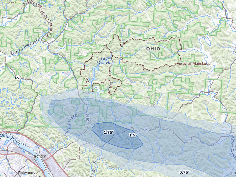 NEXRAD radar-signature map of the hail over Pedro, OH
