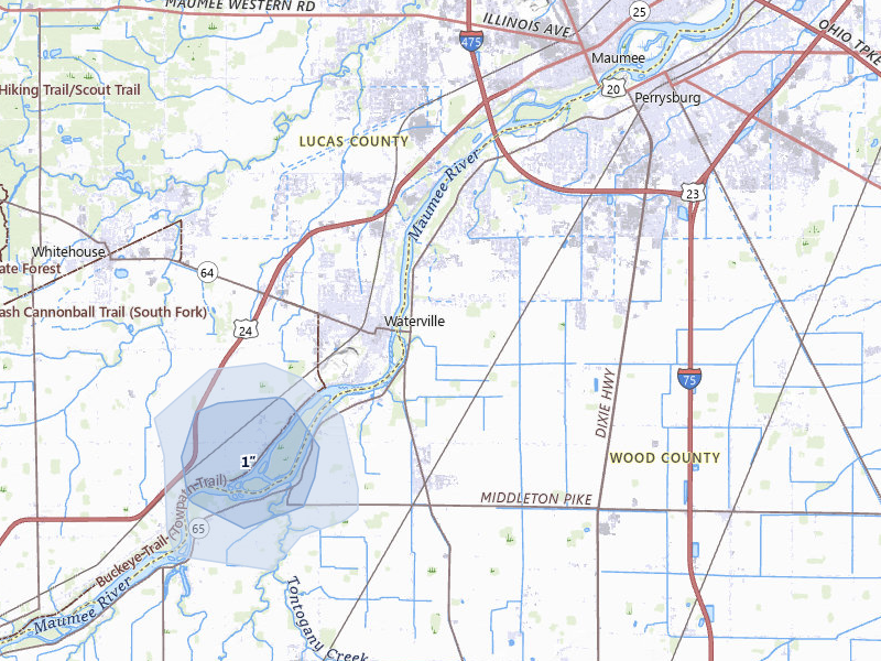 NEXRAD radar-signature map of the hail over Perrysburg, OH