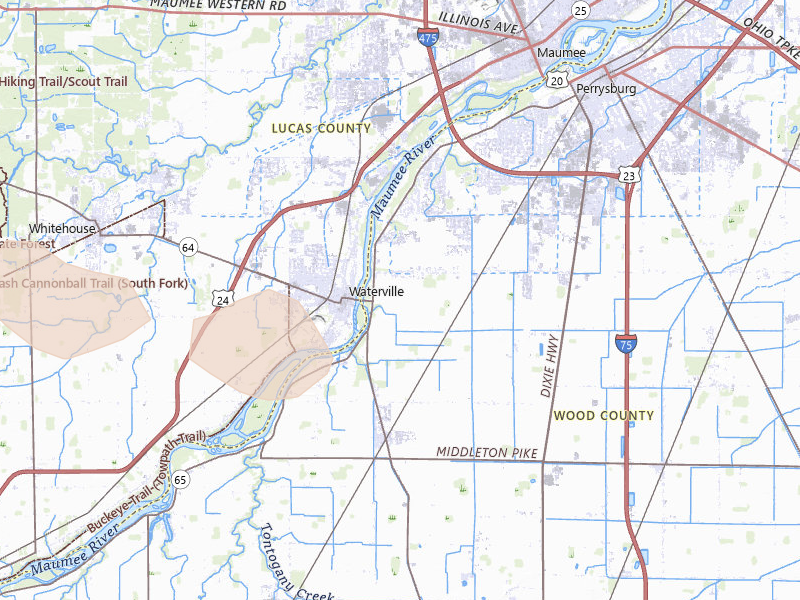 Radar-estimated hail-size map of the storm over Perrysburg, OH on Aug 10, 2026
