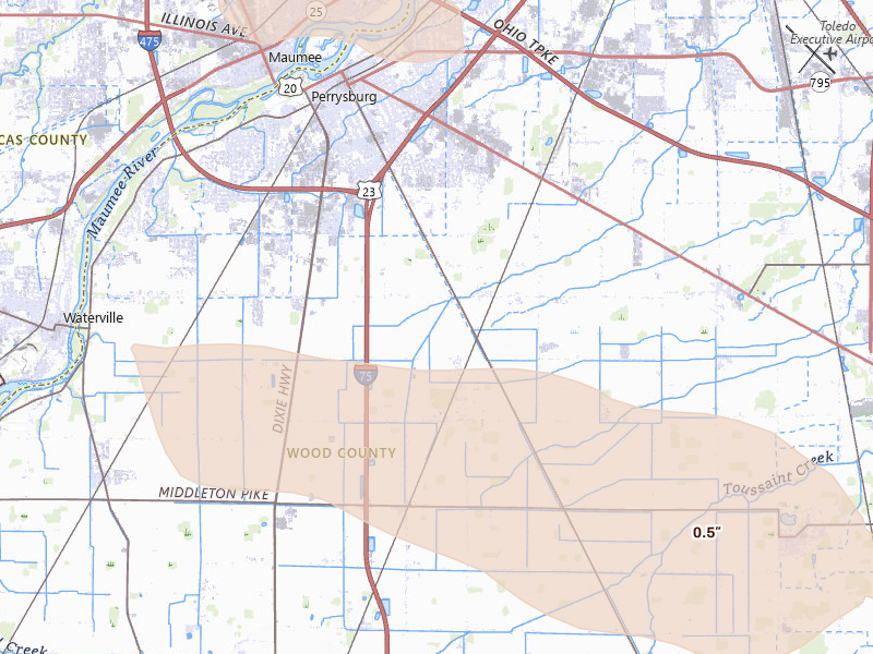 Radar-estimated hail-size map of the storm over Perrysburg, OH