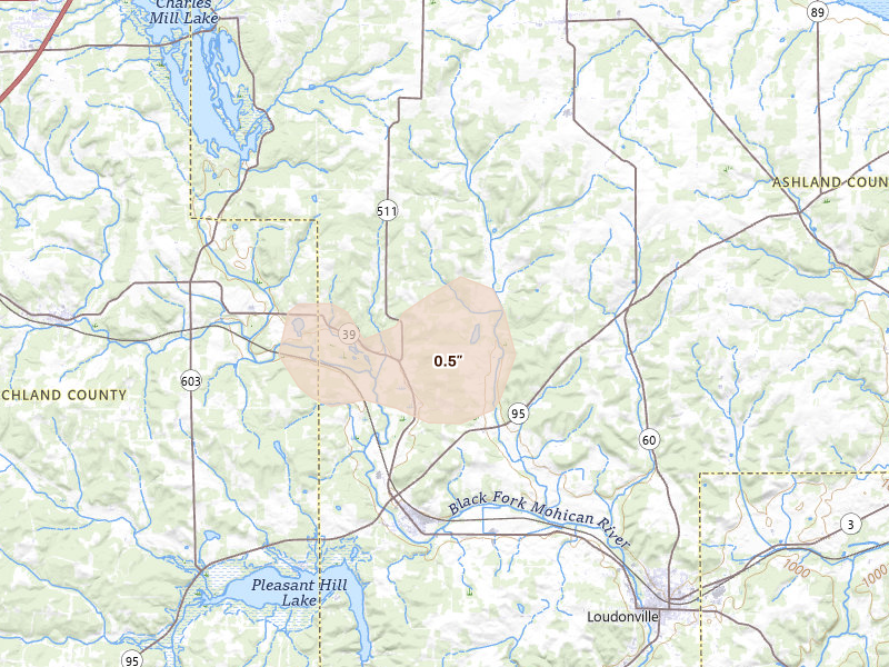 Radar-estimated hail-size map of the storm over Perrysville, OH on Apr 3, 2026